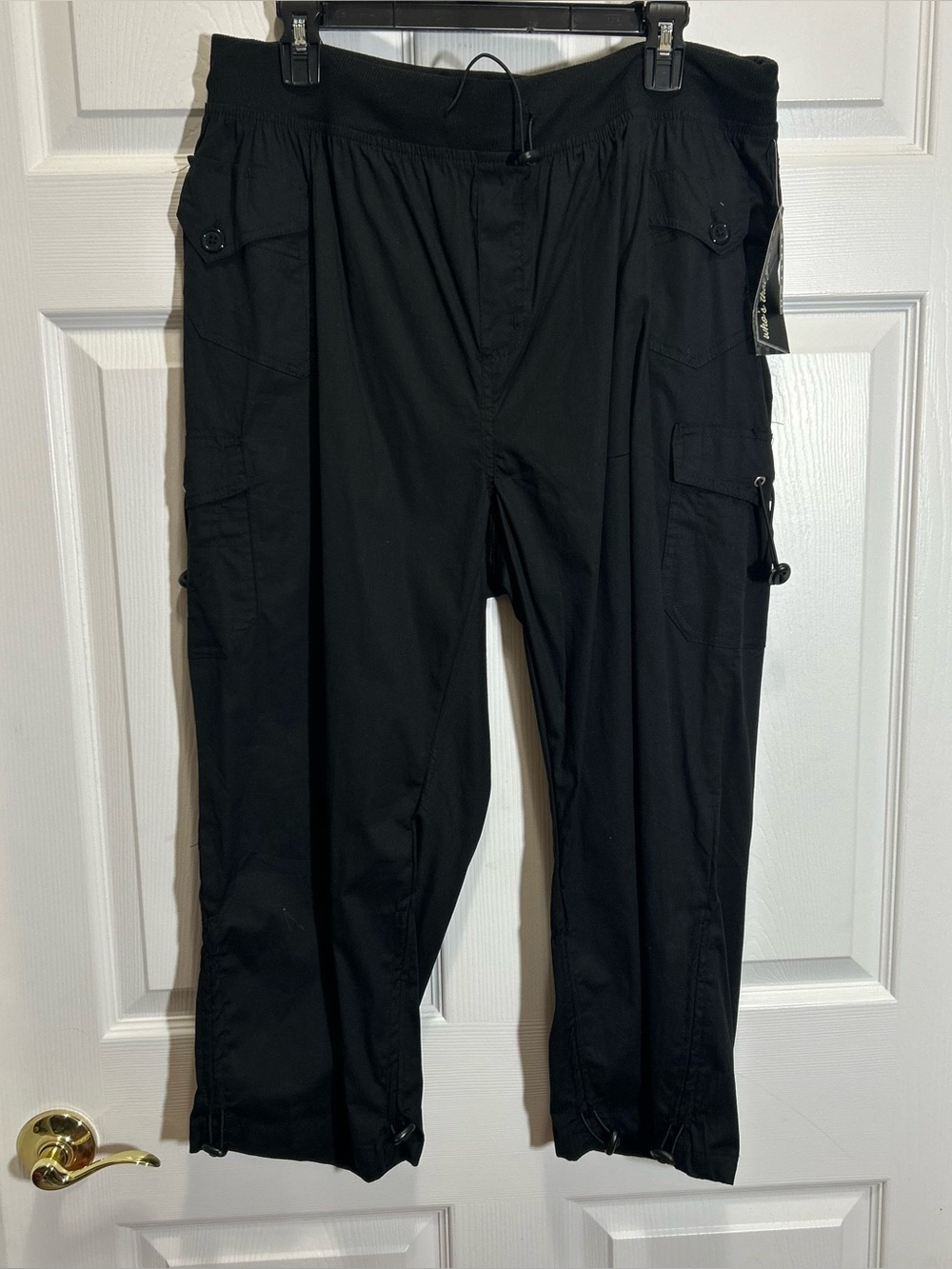 Women's Black Cargo Ankle Pants with Drawstring Waist
